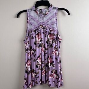coco + jaimeson violet floral lacy sleeveless flowy blouse women’s small